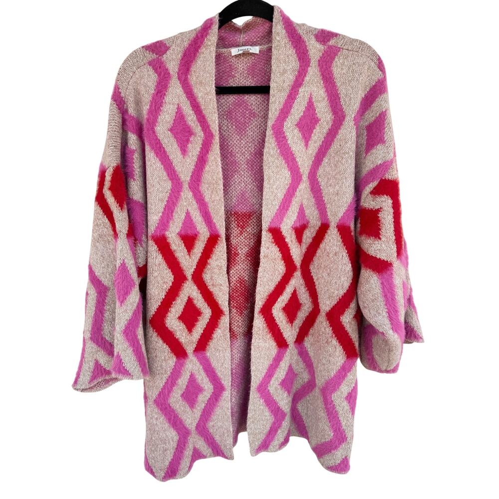 Jodifl Kimono Open Longline Caridgan Pink Red Spring Fuzzy S Colorful Sweater